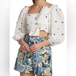 FARM RIO Flower-Embroidered Cotton Crop
Top In Off White. Size Large